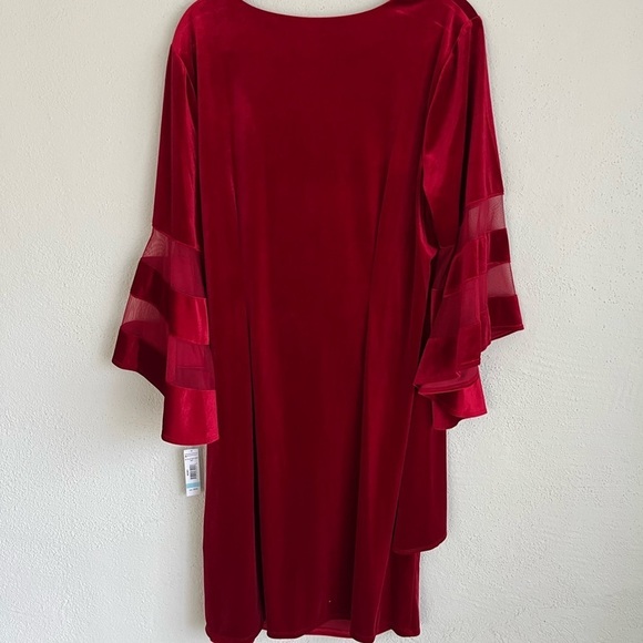 R&M RICHARDS Womens Red Embellished Bell Sleeve Knee Length Cocktail, 20W - Picture 10 of 12